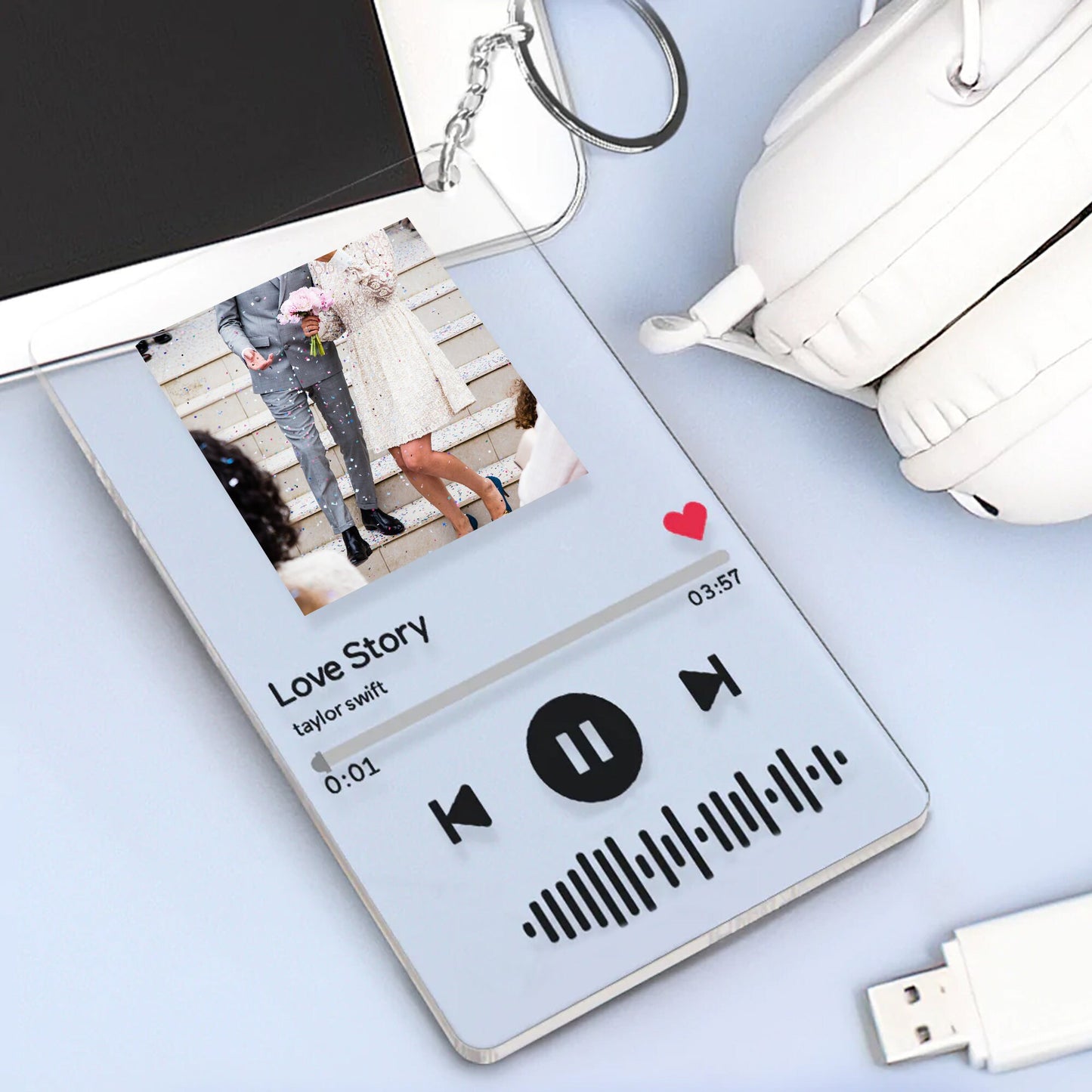 Porte-Clés Chanson Personnalisé avec Photo et Code Spotify