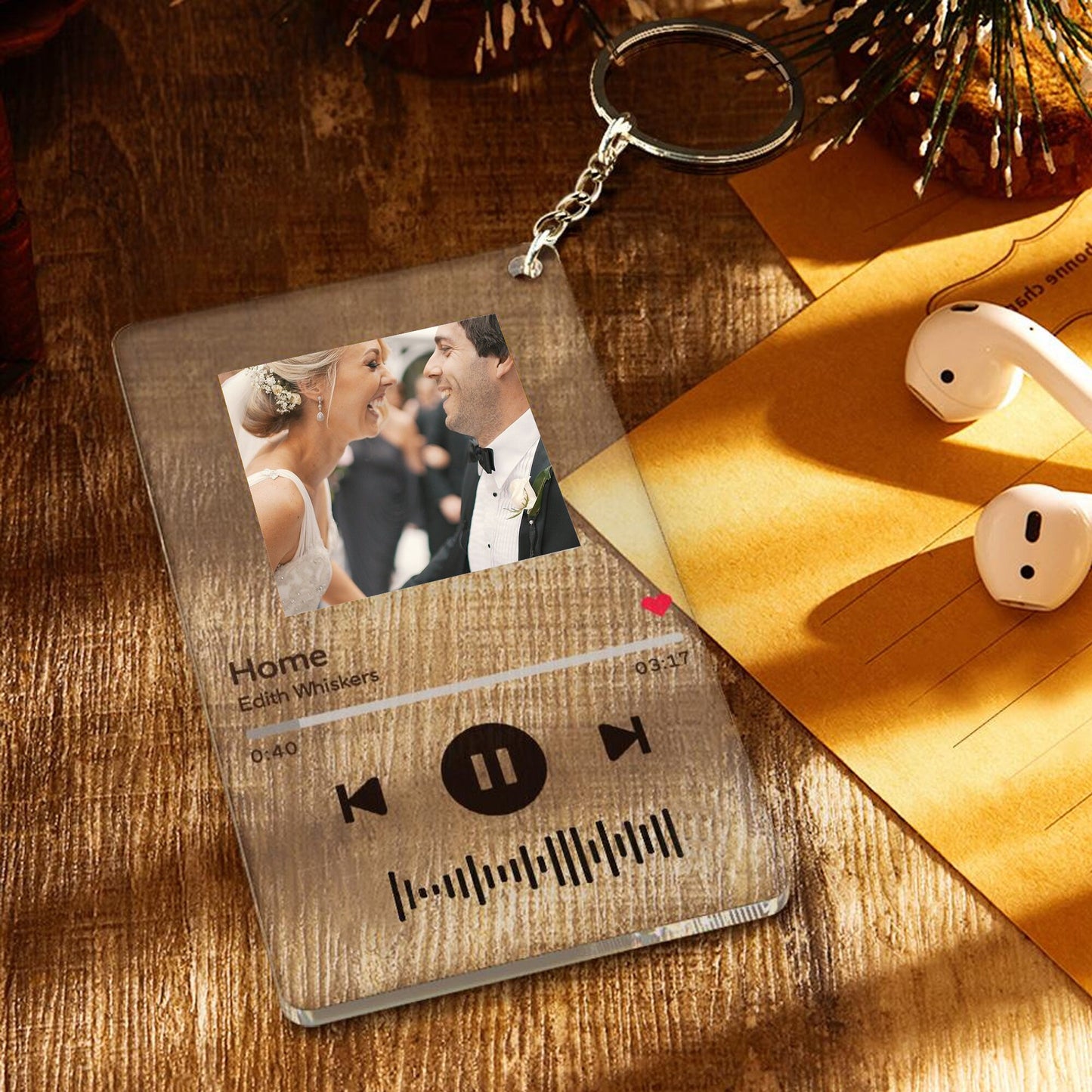 Porte-Clés Chanson Personnalisé avec Photo et Code Spotify