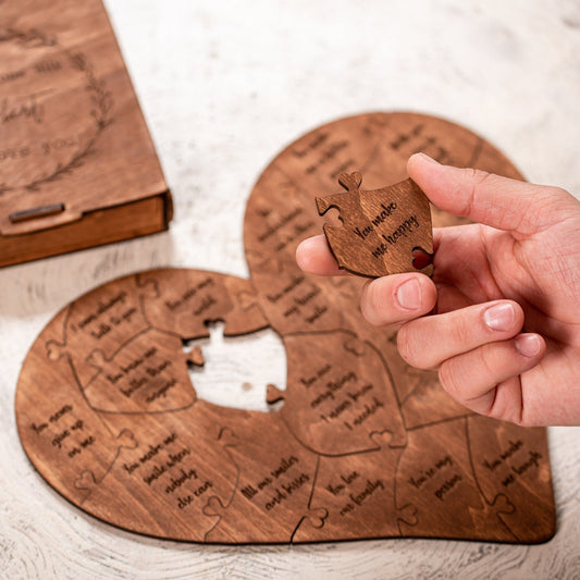 Puzzle en Bois Coeur "20 Raisons Pourquoi Je T'aime"