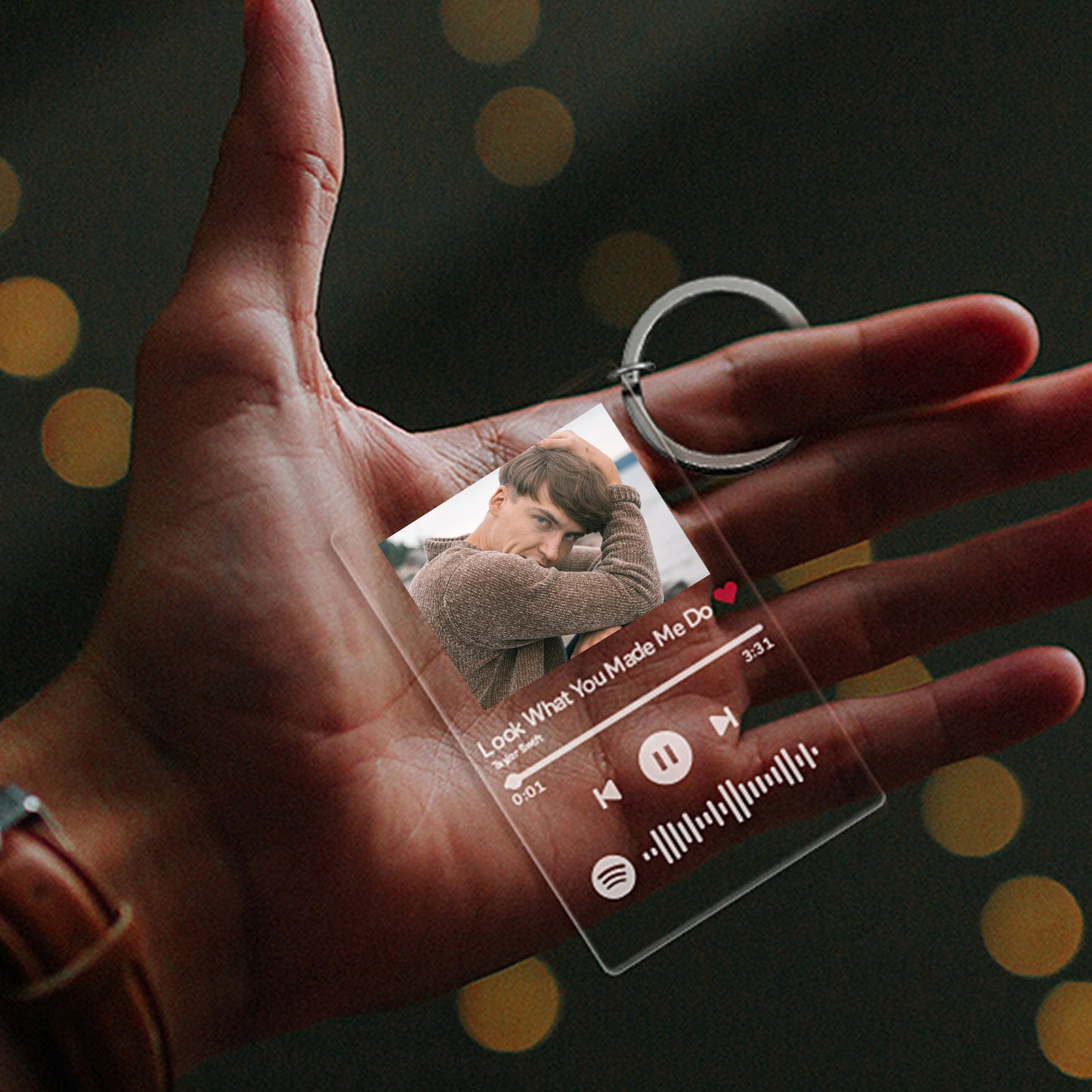 Porte-Clés Chanson Personnalisé avec Photo et Code Spotify