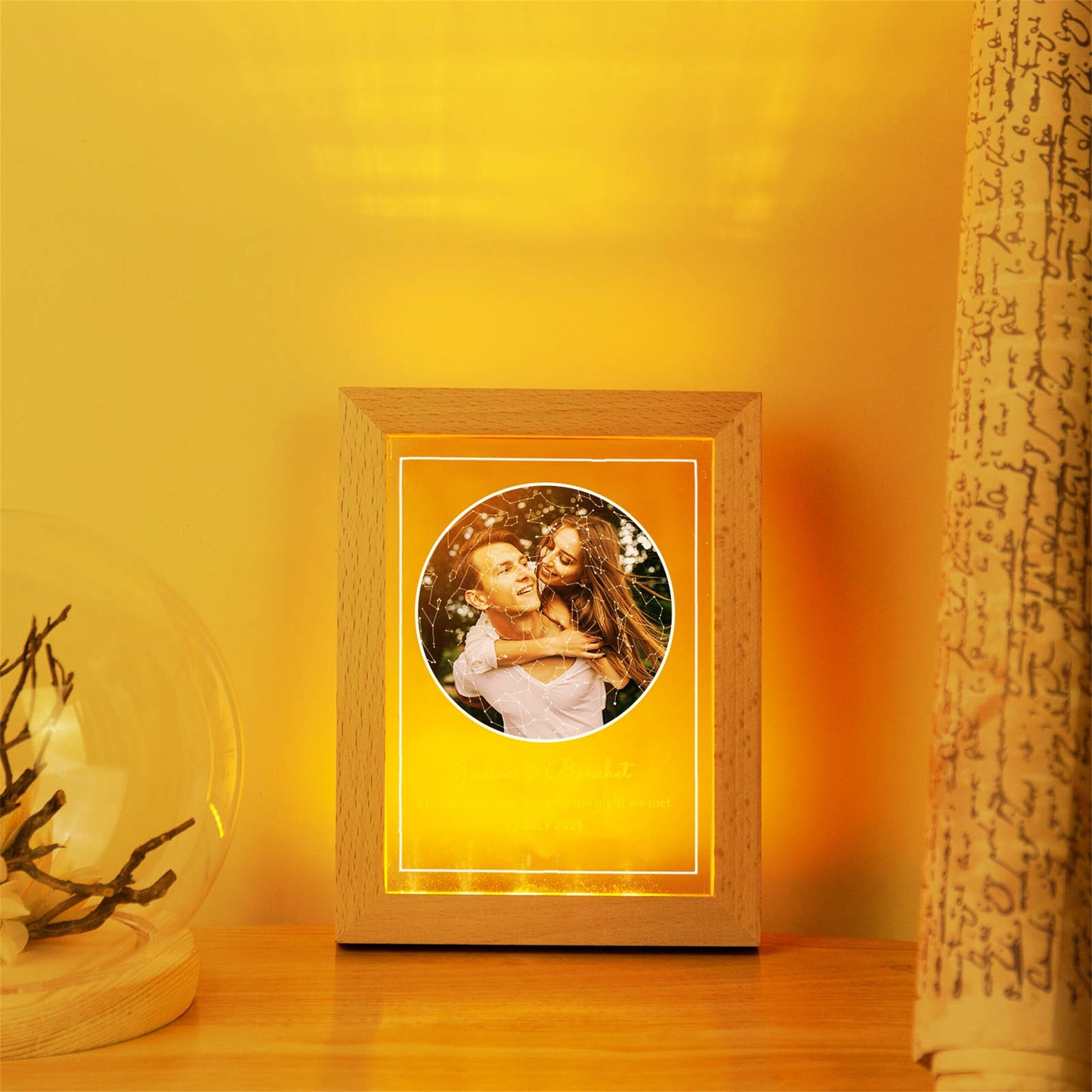 Cadre en Bois avec Lampe LED Personnalisée