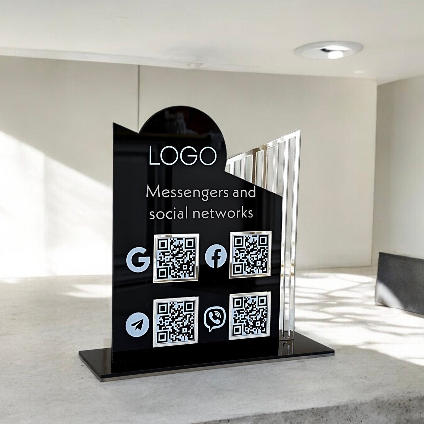 Enseigne de Code QR Personnalisée en Plexiglas Doré et Blanc